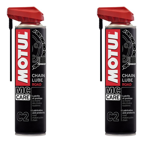 Kit Spray Lubrificante Corrente Motul C2 Road 400ml 2 Unid