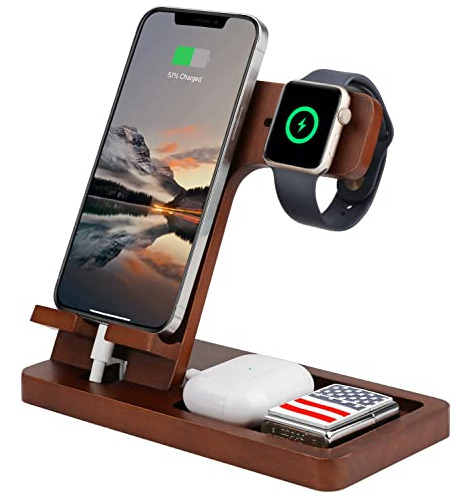 Charge Station For iPhone iPad Watch AirPods Wood