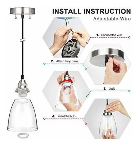 Mini Lampara Colgante Industrial Pantalla De Cristal Transpa