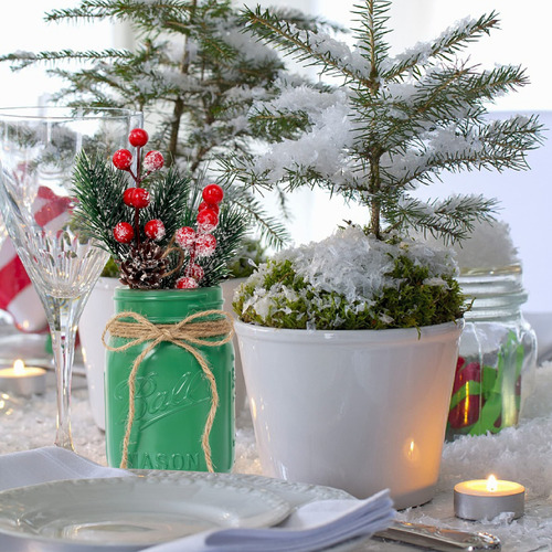 Centro De Mesa De Navidad De Tres Tarros Rojo Verde Blanco
