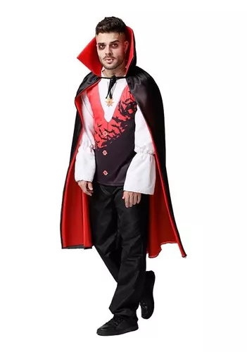 Fantasia Vampiro Masculina de Halloween Completa Com Capa - Global