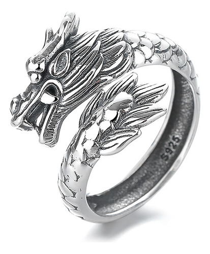 Anillo Abierto Del Dragón Del Zodiaco De Plata De Ley S925