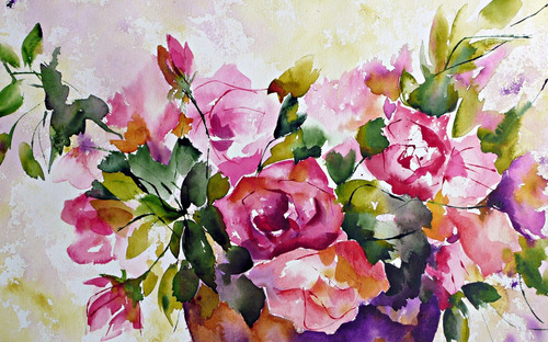Bastidor, Acuarelas De Flores Pinturas En Tela Canvas 50x80