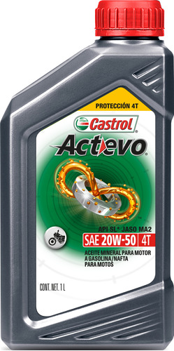 Aceite Castrol Actevo 4t 20w 50 Moto Mineral 1 L X 4un