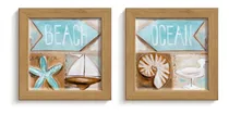 Comprar 2 Quadros Decorativo Banheiro Toalete Praia Mar Conchas Kit