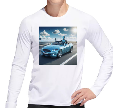 Remera Hombre Ml Robot Manejando Festejando En Auto