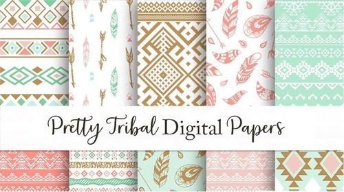 Kit Colección Papeles Digitales Tribal Scrapbook  