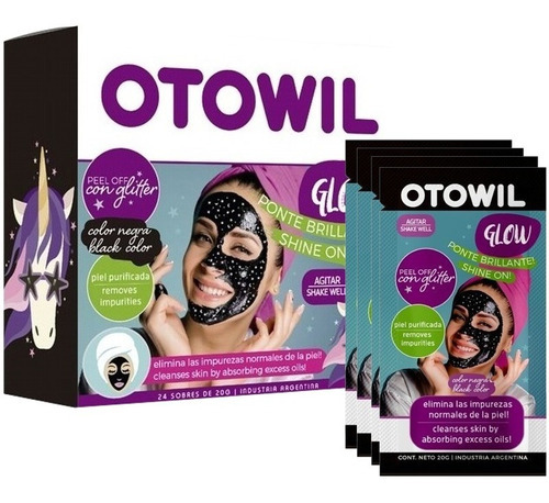 Mascara Facial Peel Off Glow Otowil Glitter Purificante X24 Tipo De Piel Impurificada