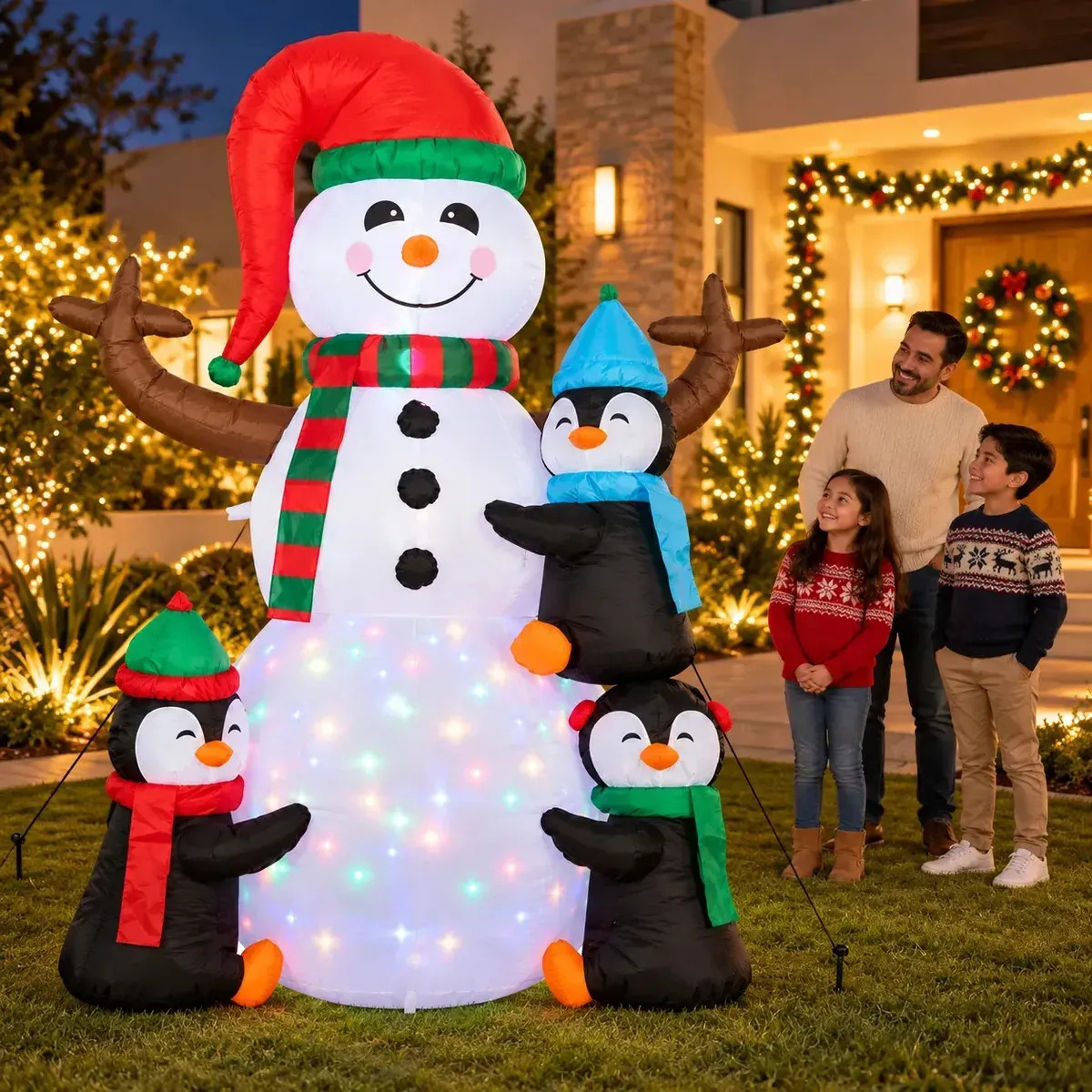 Ddcbeghaf-muñeco De Nieve Inflable Iluminado, Muñeco De Nieve Inflable De 180cm Con Luces Led Giratorias Coloridas... Blanco