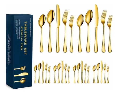 30 Peças Kit Jogos De Talheres Garfo E Faca Inox Dourado Dourado