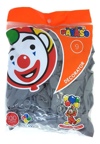 Globo Latex Decorator Redondo N° 9 Payaso C/100 Piezas Color Gris