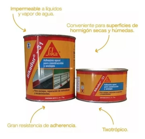 Adhesivo Epoxi Universal Sikadur 31 Anclajes Fijaciones 6kg Gris