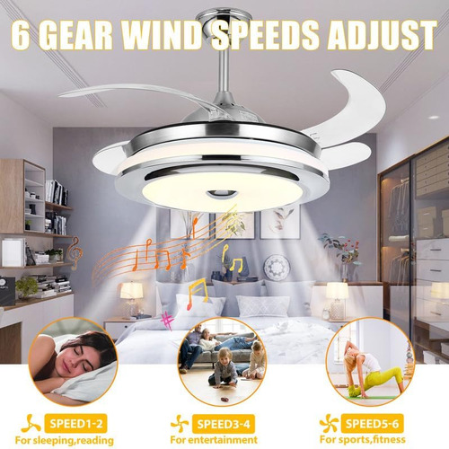 42 Ventilador De Techo Reversible Bluetooth Con Luz Y Altavo