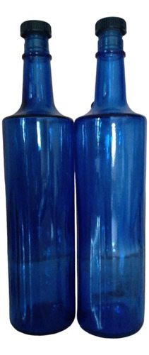 6 Botellas Vidrio 750ml Color Azul Cobalto Con Corchotapa