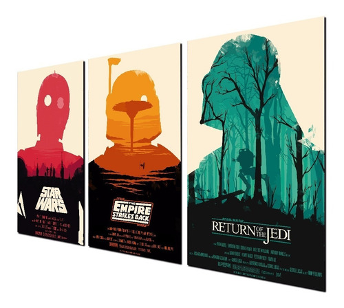Imagen 2 de 3 de Cuadro Triptico 90x50cm C3p0 Darth Star Wars