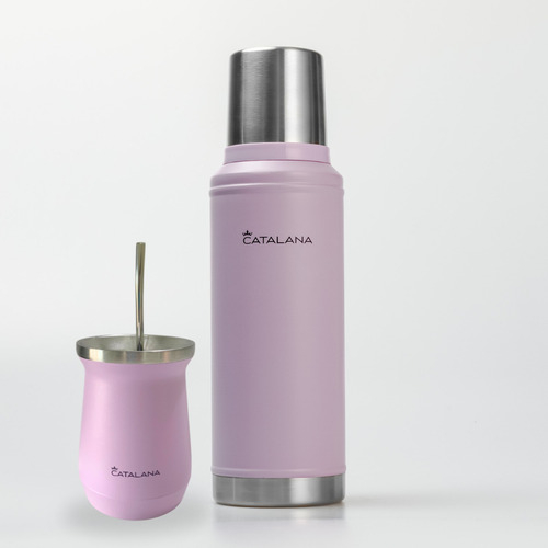 Kit Termo 1l + Mate 236ml Doble Acero Inox Frio Calor 20hs Lila