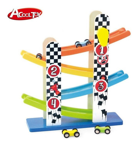Imagen 2 de 7 de Pista Carrera 4 Autos Rampas Madera Didactico Acool Ac6653 Color Multicolor