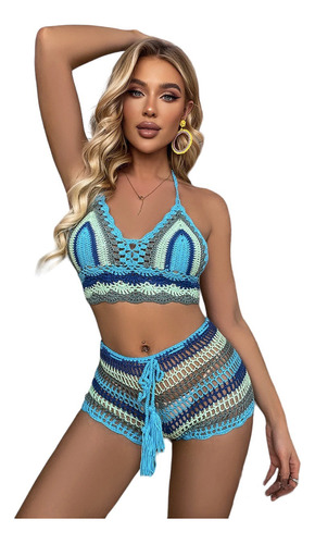 Bikini Tejido Crochet Multicolor Traje De Baño De Dama Mujer