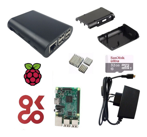 Kit Rasp Pi 3 + Fonte  + Case+ Sd 32gb + Dissipador