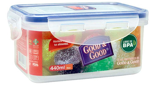 Good & Good Tupper Rectangular Hermético – Contenedor de Plástico con Tapa de Silicón para Alimentos, Tupper Largo y Delgado Libre de BPA – Ideal Lunch, Fruta o Refrigerador - 440 ml