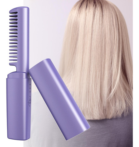Mini Plancha De Pelo Recargable, Peine Caliente, Violeta