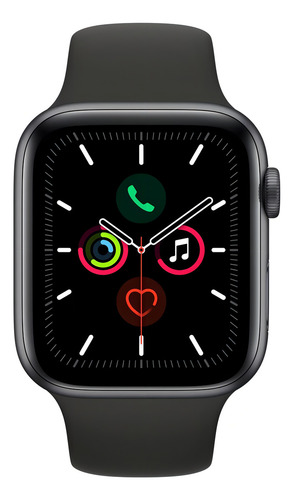 Apple Series 5 Watch (GPS) - Caja de aluminio color gris espacial de 44 mm - Correa deportiva negro