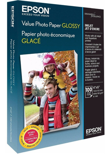 Papel fotográfico satinado Epson 4x6, 200 g/m², 50 hojas