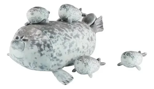 Peluche De Foca, Suave, Comoda, Con 4 Bebes Foca. 40cm