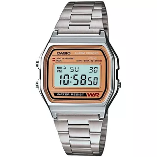 Reloj Casio Vintage Original A158wea-9vt Unisex E-watch Color De La Correa Plateado Color Del Bisel Plateado Color Del Fondo Dorado