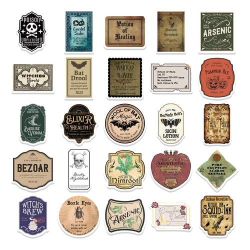 Stickers De Etiquetas De Poción Estilo Retro Gótico, 50 Pzs.