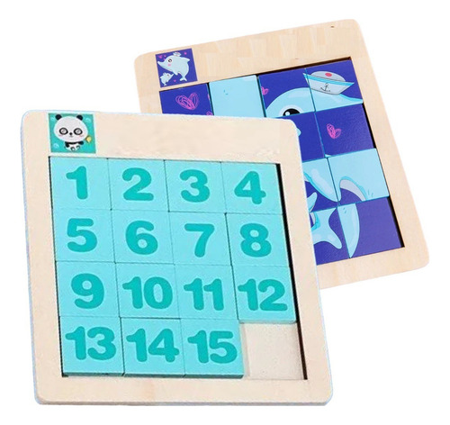 Juego Mesa Madera Puzzle Doble Cara Numero Didáctico Madera