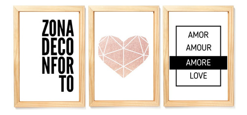 Kit 3 Quadros Para Casa - Zona De Conforto Com Coração