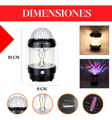 Linterna Farol Led Proyector Disco Usb Fiestas Camping Luz Blanco Negro