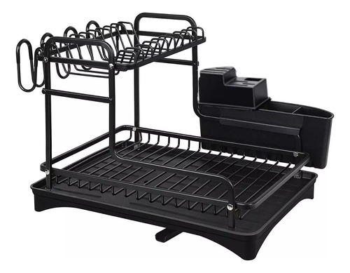 Escurridor De Platos Porta Vasos De 2 Niveles Negro