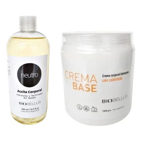 Crema Base Masajes 1kg + Aceite Neutro 500ml Biobellus