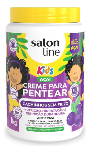 Creme Pentear Cachinhos Açaí Sem Frizz 1kg, Salon Line Kids