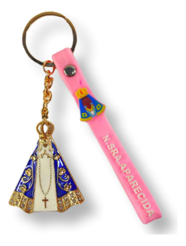 Chaveiro Nossa Senhora Aparecida Com Fita Silicone Rosa