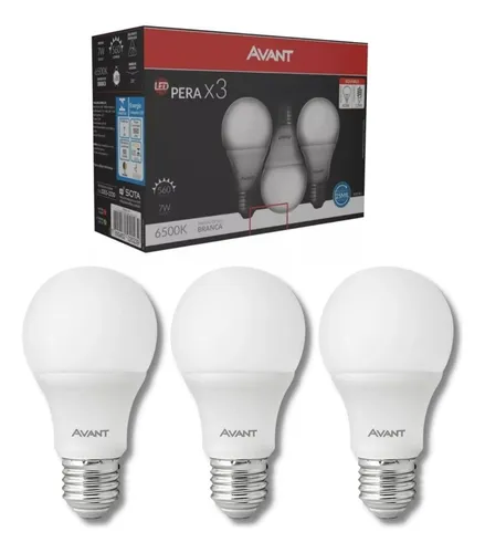 comprar Kit 3 Lâmpadas Avant Bulbo Pêra Br6500k 7w Branco-frio