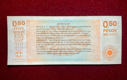Billete Bono 50 Centavos De Patacon 2001 Sin Circular Oferta