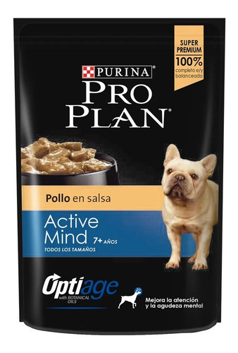 Imagen 2 de 5 de Pouch Pro Plan Active Mind 100g Pollo En Salsa (caja 12un)