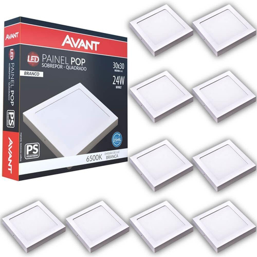 Kit 10 Painel Plafon Led 24w Quadrado 30cm Sobrepor Branco