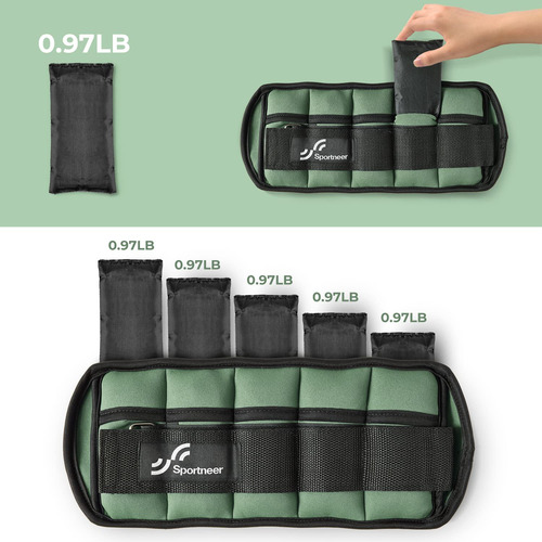 Tobilleras Deportivas Con Peso Ajustable Hasta 5 Lb Verde Verde