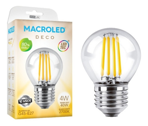 10 Lámparas Led Filamento Macroled Deco G45 4w E27 Guirnalda