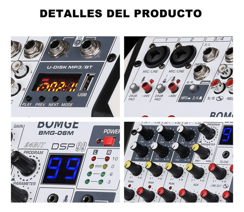 Mezcladora De Sonido Bomge 06m Con Bluetooth De 6 Canales