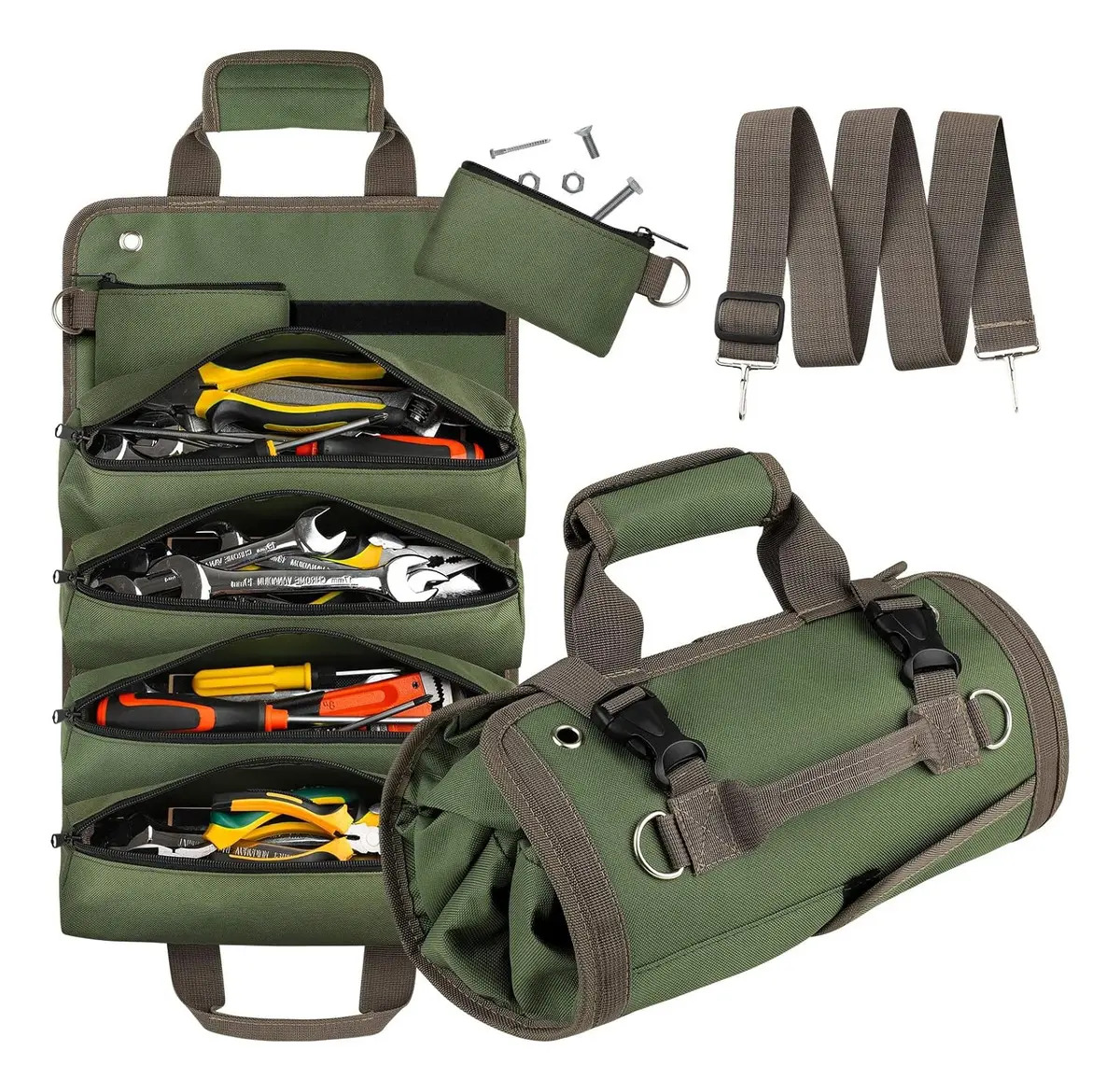Organizador de Herramientas Enrollable MSV con 2 Bolsas Extraíbles, para Mecánicos y Electricistas