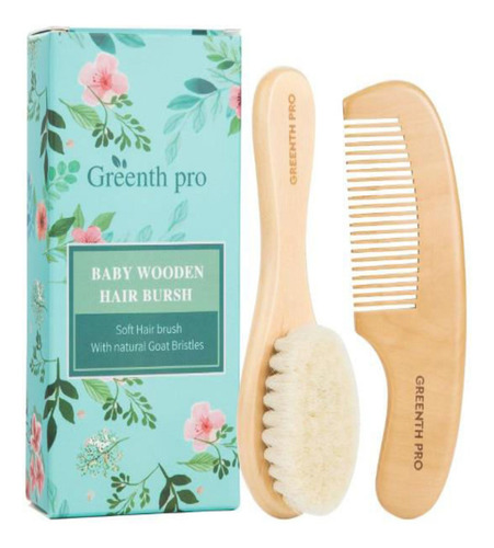 Set De Peine Y Cepillo Cerdas Suaves Para Bebés Greenth Pro Madera