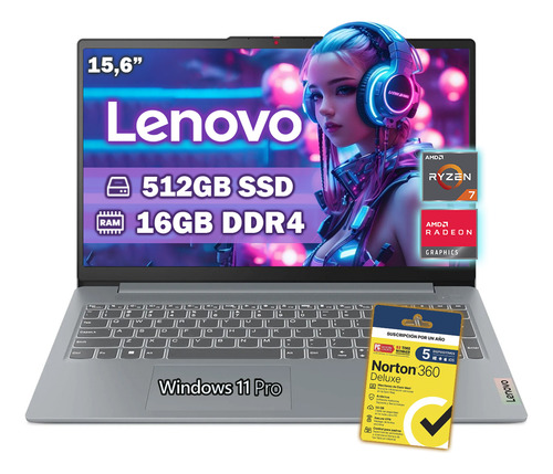 Notebook Lenovo Slim 3 15abr8 Ryzen 7 16gb Ram 512gb Ssd Gri Artic Grey (Nuevo con caja abierta)