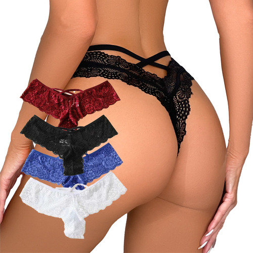 Paquete 4 Panty Bikini Señoras Tanga Cordón De Encaje Sexy