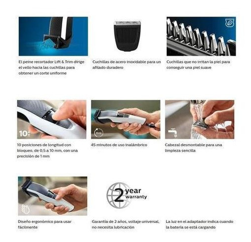 Imagen 2 de 5 de Cortabarba Beardtrimmer Philips Bt3206 Recargable Lavable 10 Posiciones De Corte