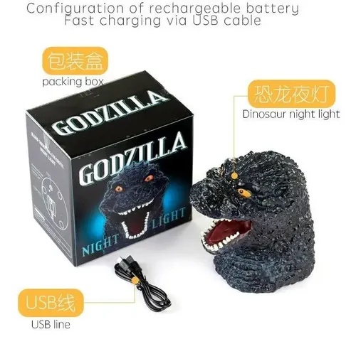 Cabeça Godzilla Led 7 Cores Abajur Night Light Touch | MercadoLivre
